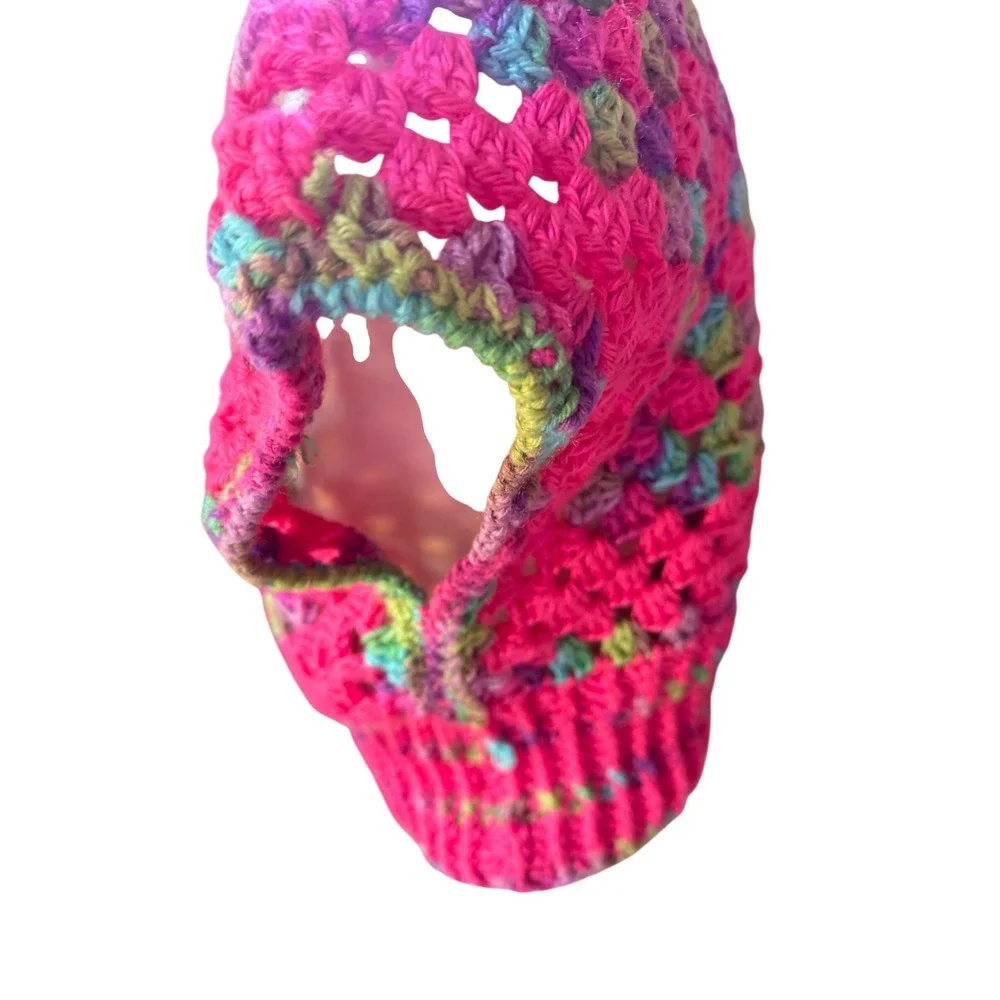 Handmade Bright Pink Multicolor Crochet Crop Top